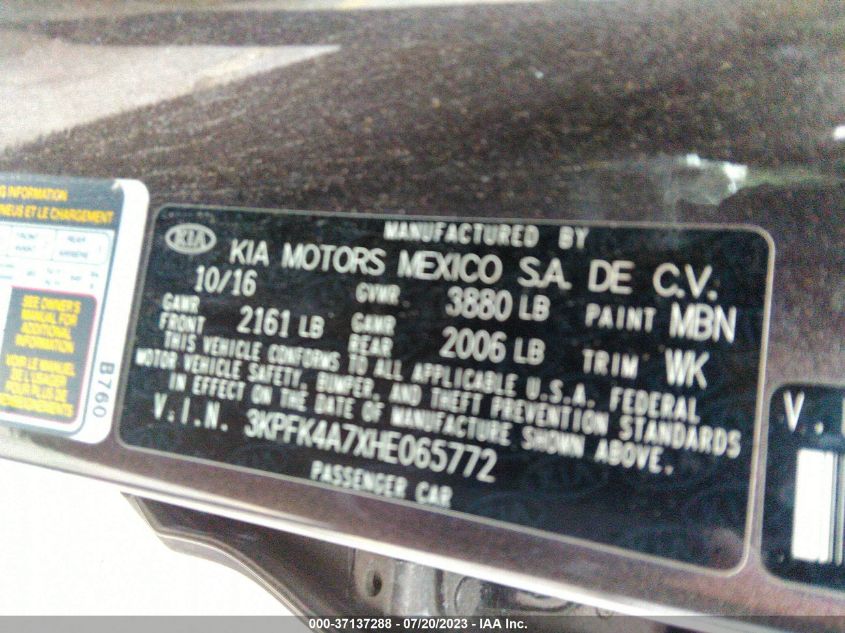 2017 KIA FORTE LX - 3KPFK4A7XHE065772