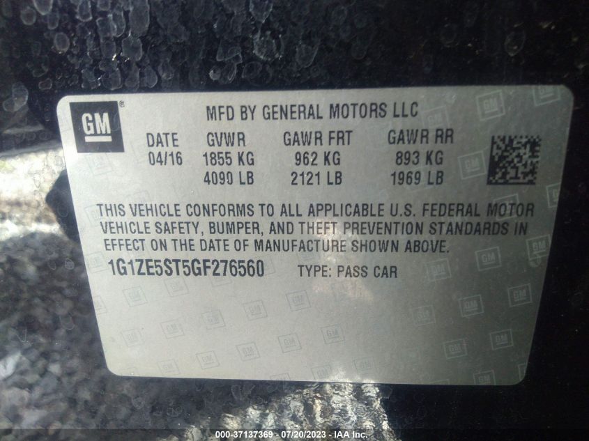 2016 CHEVROLET MALIBU LT - 1G1ZE5ST5GF276560