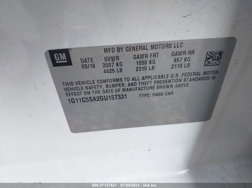 2016 CHEVROLET MALIBU LIMITED LT - 1G11C5SA2GU157331