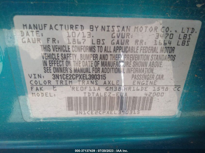 2014 NISSAN VERSA NOTE SV - 3N1CE2CPXEL390315