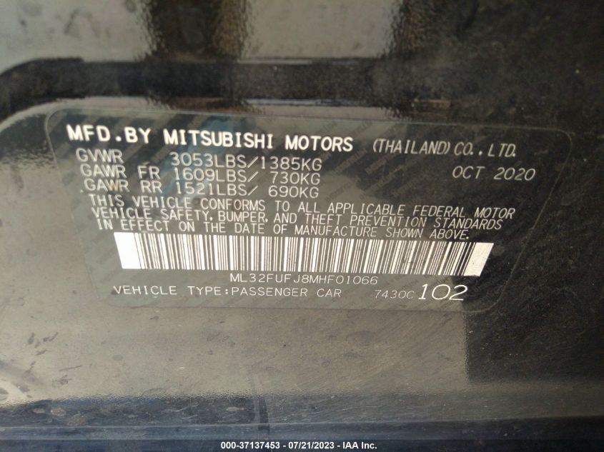 2021 MITSUBISHI MIRAGE G4 LE - ML32FUFJ8MHF01066