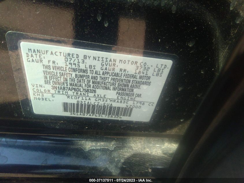 2013 NISSAN SENTRA S - 3N1AB7AP6DL758326