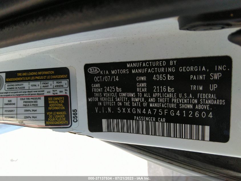 2015 KIA OPTIMA EX - 5XXGN4A75FG412604