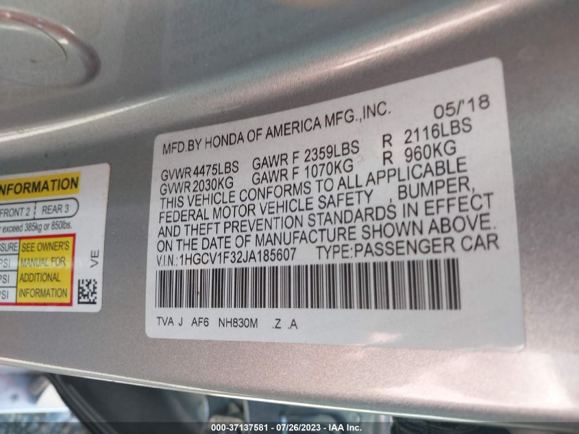 2018 HONDA ACCORD SEDAN SPORT 1.5T - 1HGCV1F32JA185607