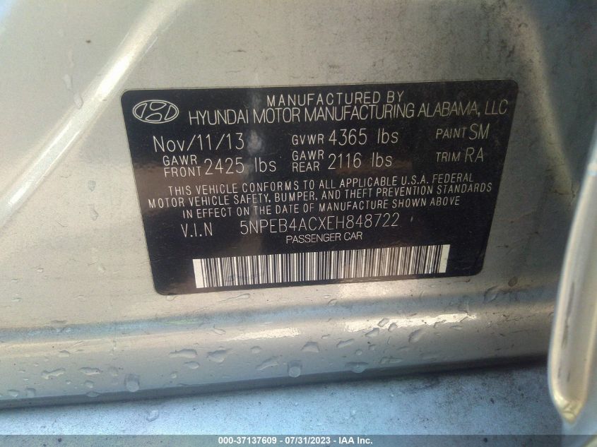 2014 HYUNDAI SONATA GLS - 5NPEB4ACXEH848722