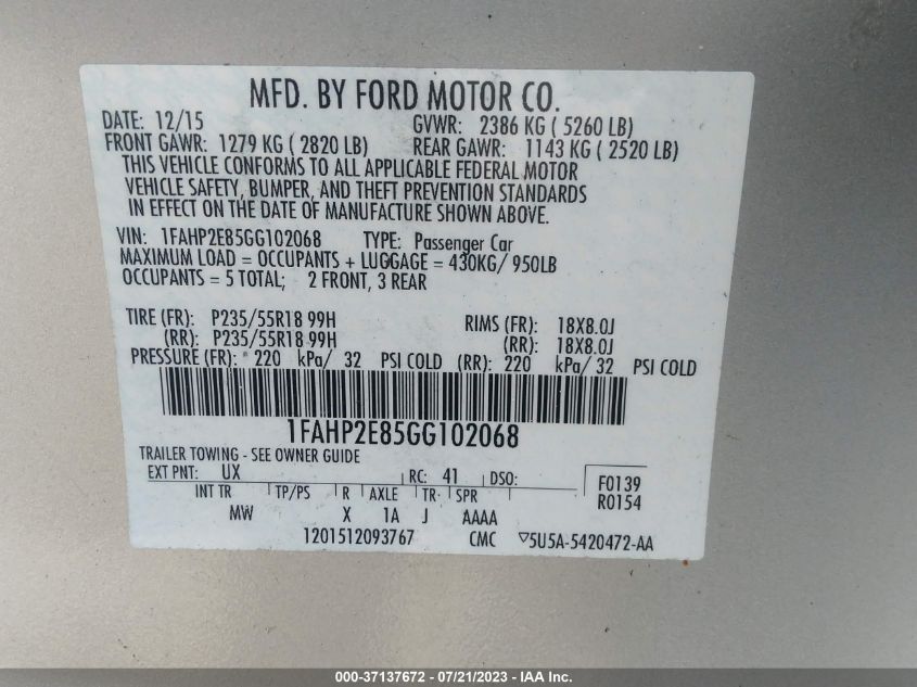 2016 FORD TAURUS SEL - 1FAHP2E85GG102068