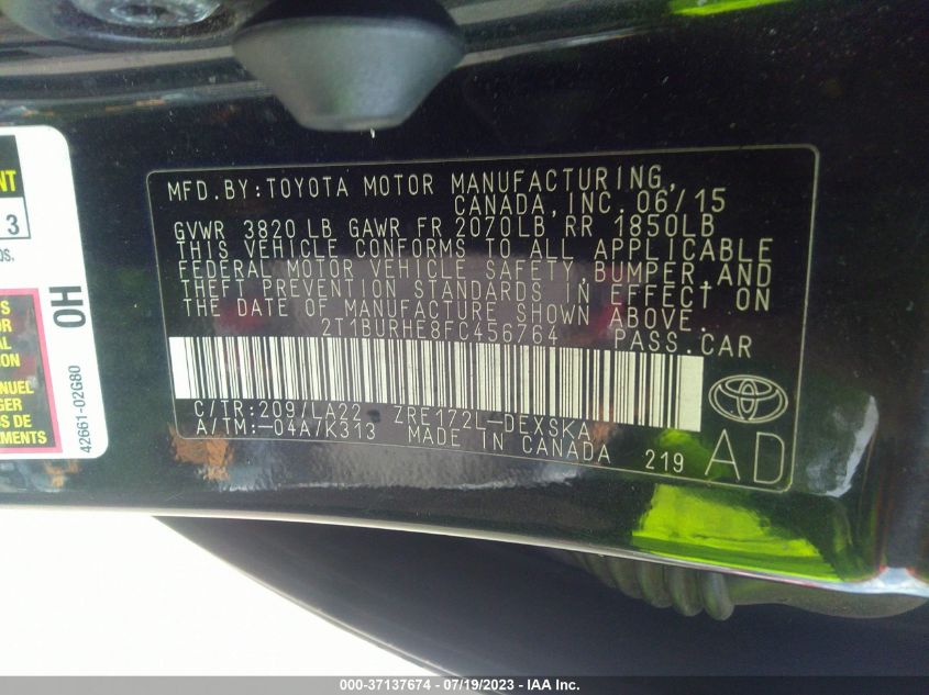 2015 TOYOTA COROLLA L/LE/S/S PLUS/LE PLUS - 2T1BURHE8FC456764
