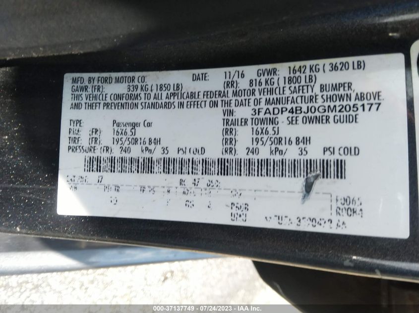 2016 FORD FIESTA SE - 3FADP4BJ0GM205177