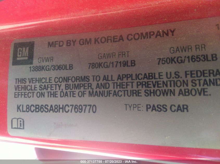 2017 CHEVROLET SPARK LS - KL8CB6SA8HC769770