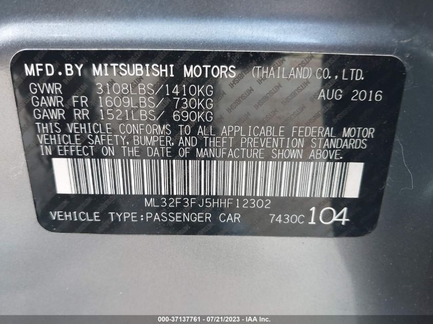 2017 MITSUBISHI MIRAGE G4 ES - ML32F3FJ5HHF12302