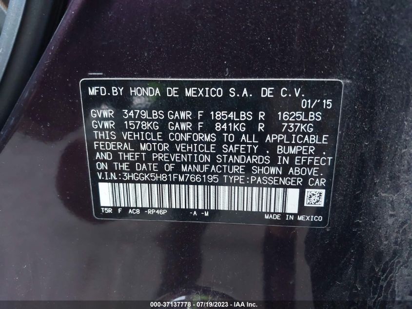 2015 HONDA FIT EX-L/EX - 3HGGK5H81FM766195