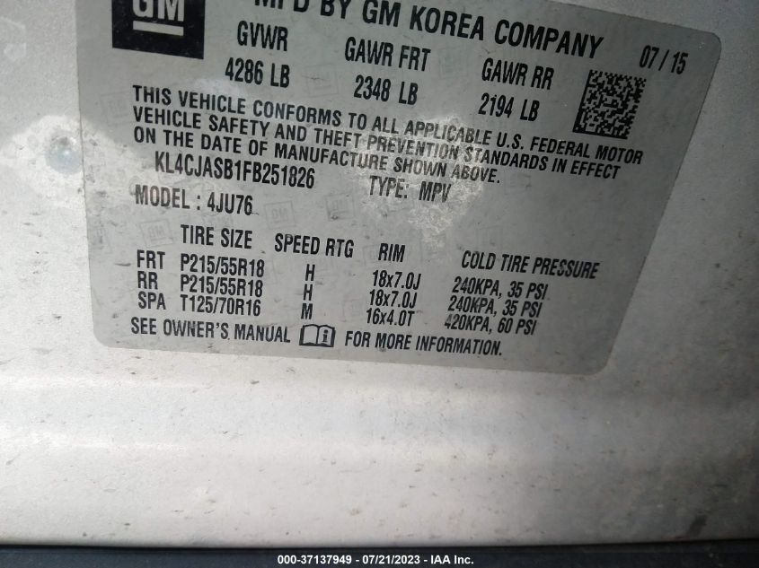 2015 BUICK ENCORE - KL4CJASB1FB251826