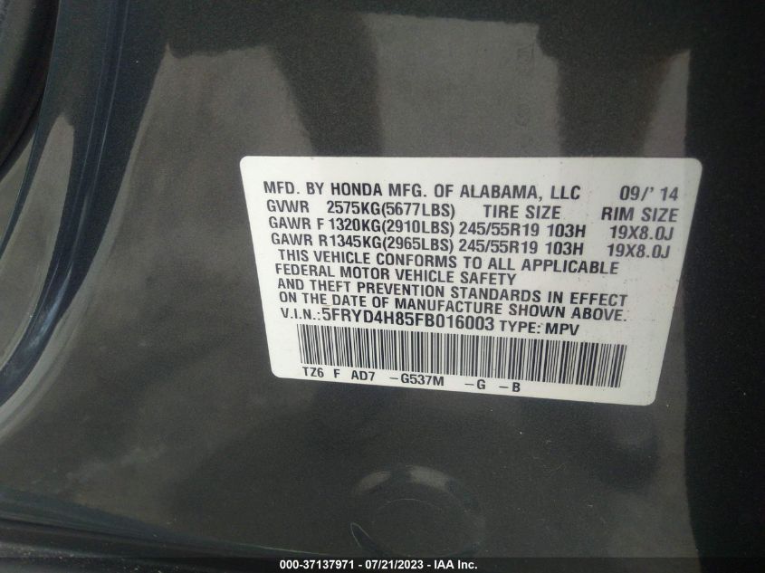 2015 ACURA MDX ADVANCE - 5FRYD4H85FB016003
