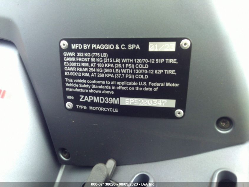 2023 VESPA GTS/SEI GIORNI 300 ZAPMD39M5P5200347