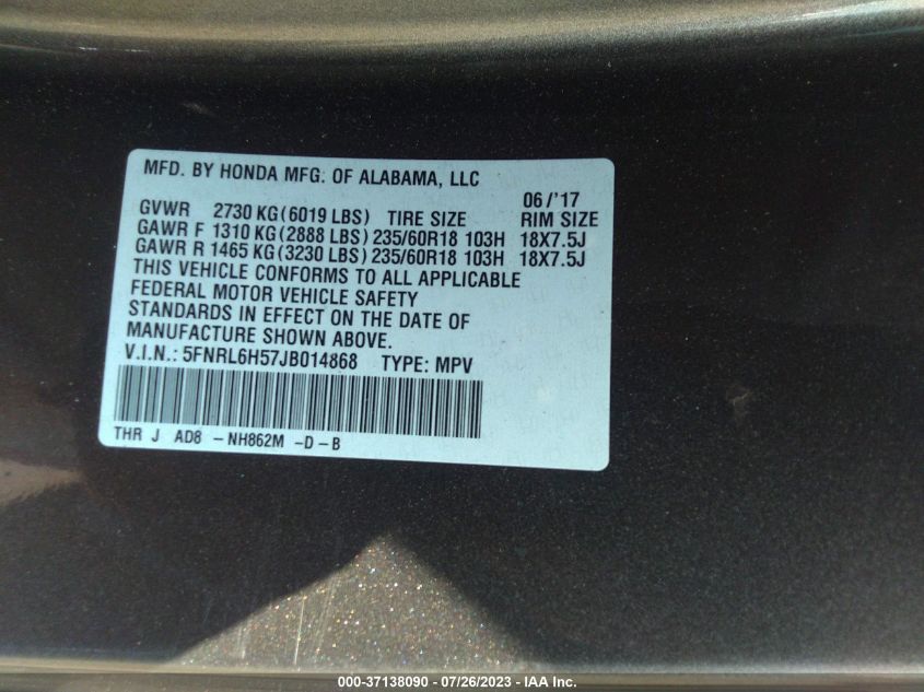 2018 HONDA ODYSSEY EX - 5FNRL6H57JB014868