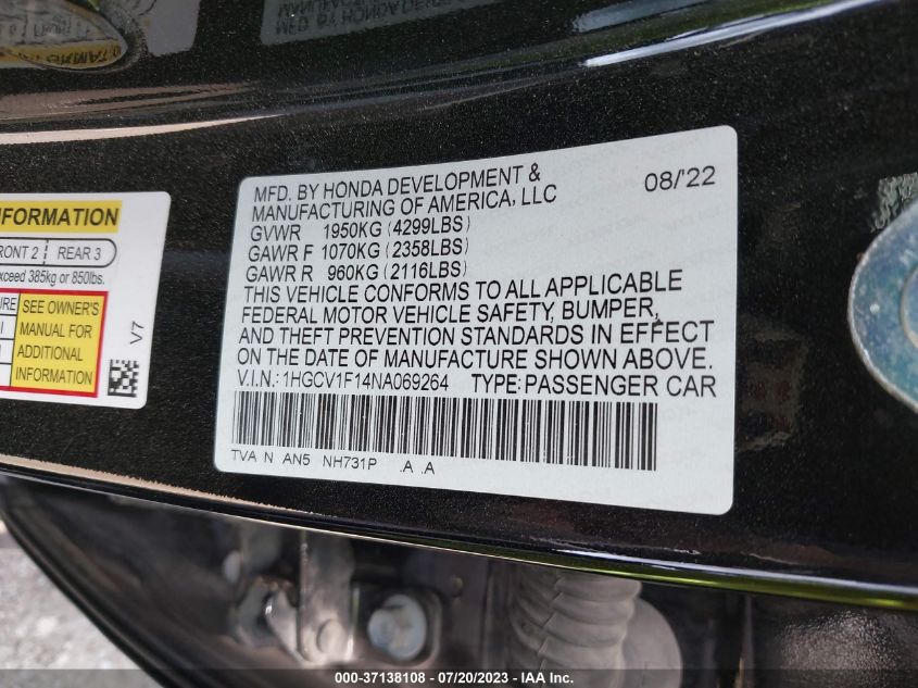 2022 HONDA ACCORD SEDAN LX - 1HGCV1F14NA069264