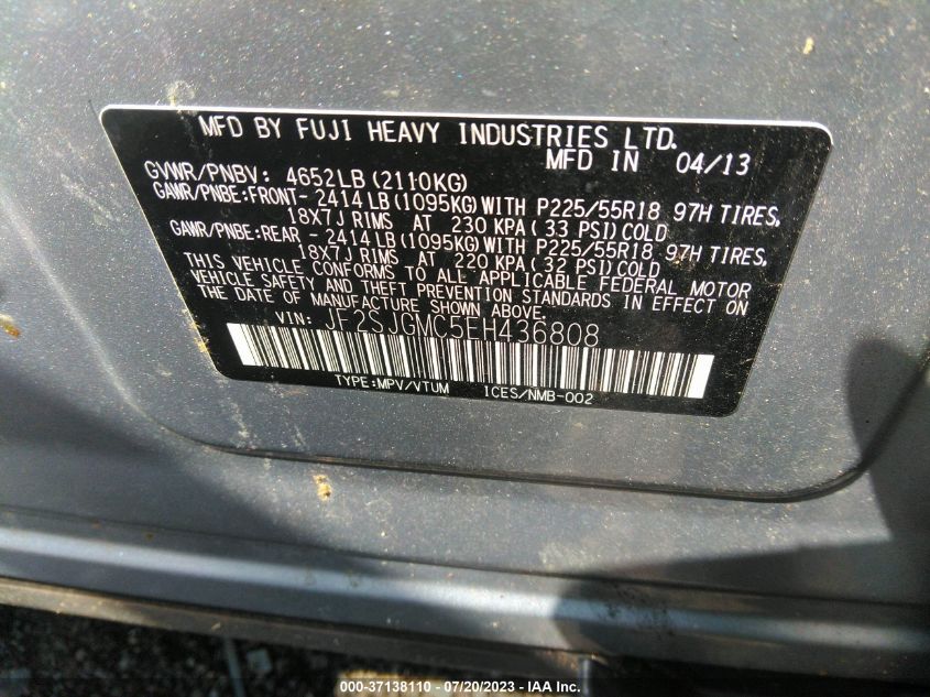 2014 SUBARU FORESTER 2.0XT TOURING - JF2SJGMC5EH436808