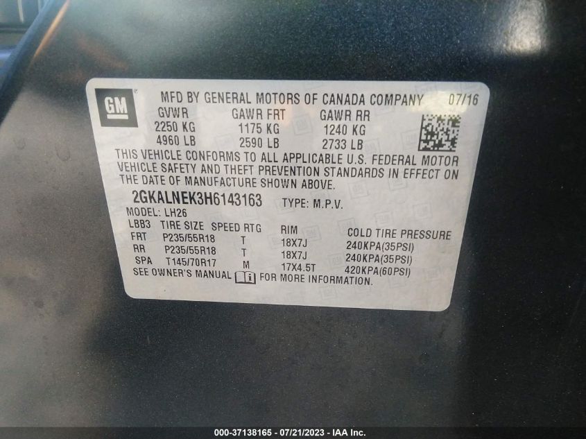 2017 GMC TERRAIN SLE - 2GKALNEK3H6143163