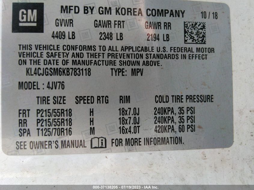 2019 BUICK ENCORE ESSENCE - KL4CJGSM6KB783118