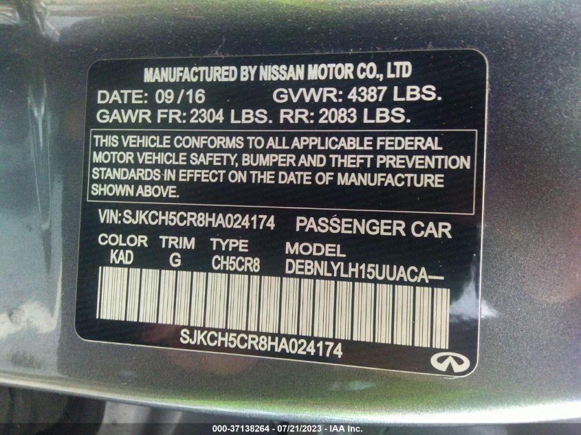 2017 INFINITI QX30 PREMIUM SJKCH5CR8HA024174
