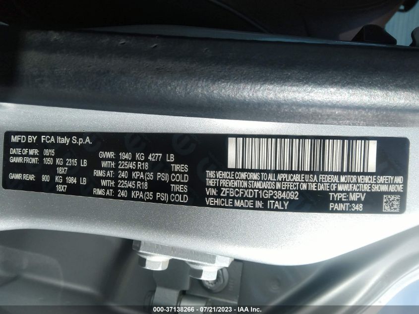2016 FIAT 500X LOUNGE - ZFBCFXDT1GP384092