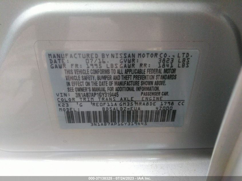 2016 NISSAN SENTRA SV - 3N1AB7AP1GY319445