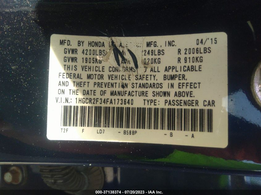 2015 HONDA ACCORD SEDAN LX - 1HGCR2F34FA173640