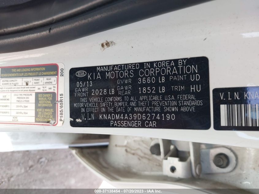 2013 KIA RIO LX - KNADM4A39D6274190
