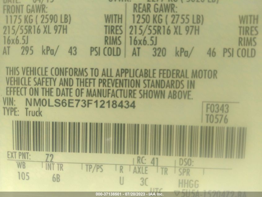 2015 FORD TRANSIT CONNECT XL - NM0LS6E73F1218434
