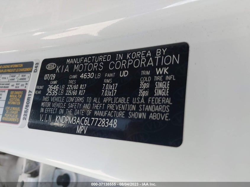 VIN KNDPM3AC6L7728348 2020 KIA SPORTAGE LX