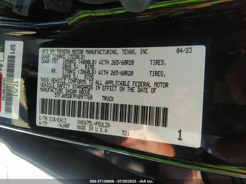 2023 TOYOTA TUNDRA LIMITED 5TFJA5DB7PX097760