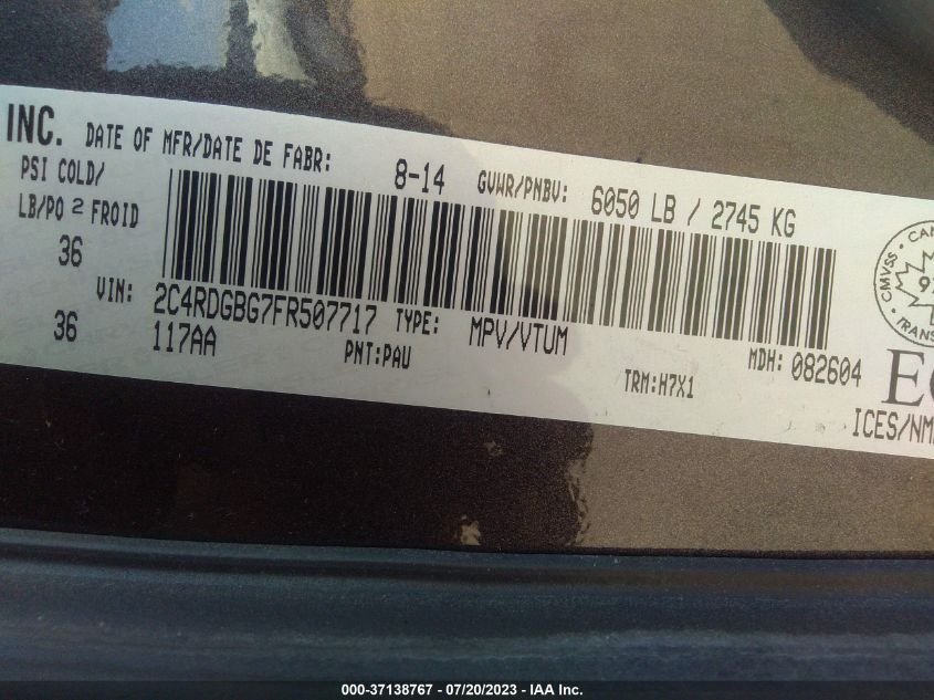 2015 DODGE GRAND CARAVAN SE - 2C4RDGBG7FR507717