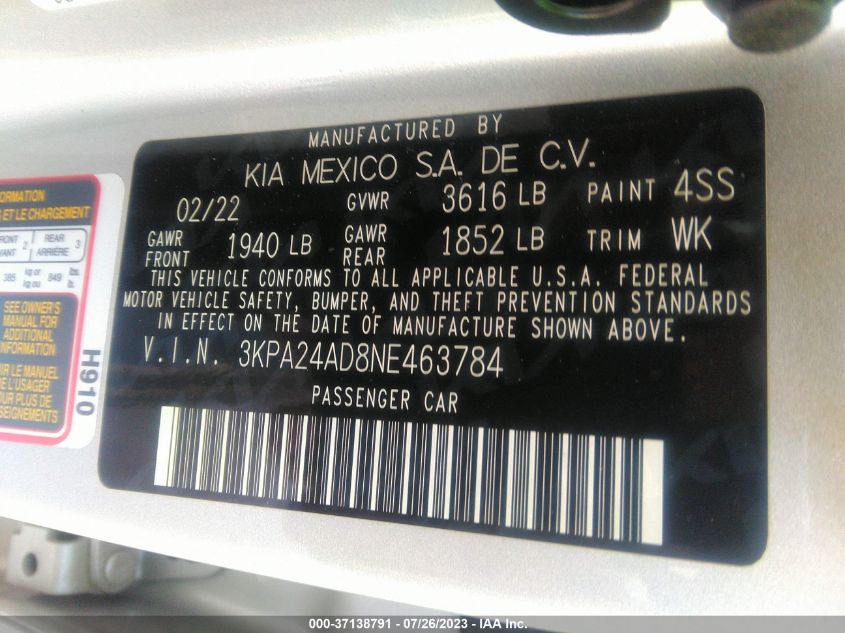 2022 KIA RIO LX - 3KPA24AD8NE463784