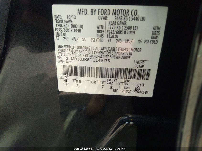 2013 LINCOLN MKX - 2LMDJ6JK5DBL49175