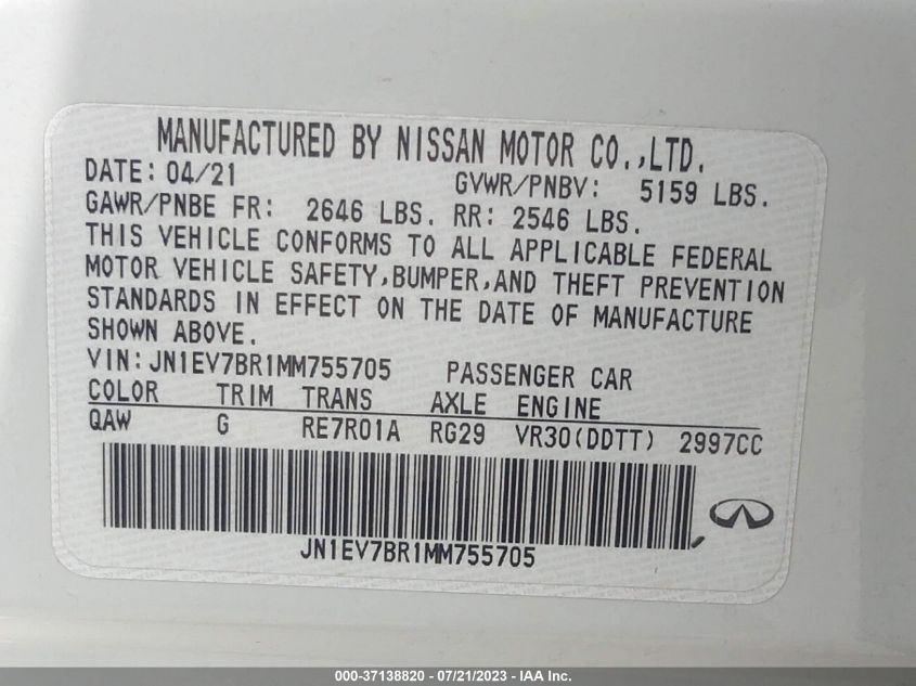 2021 INFINITI Q50 3.0T LUXE - JN1EV7BR1MM755705