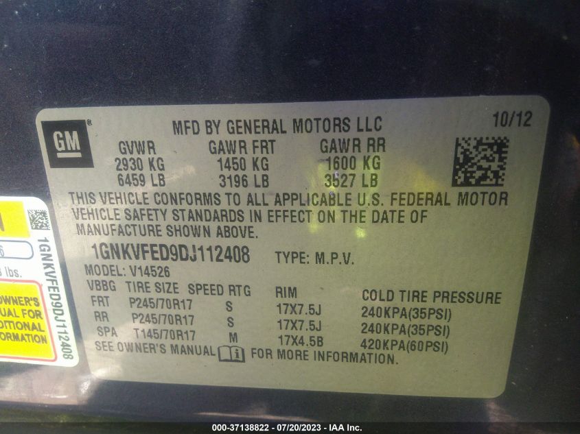 2013 CHEVROLET TRAVERSE LS - 1GNKVFED9DJ112408