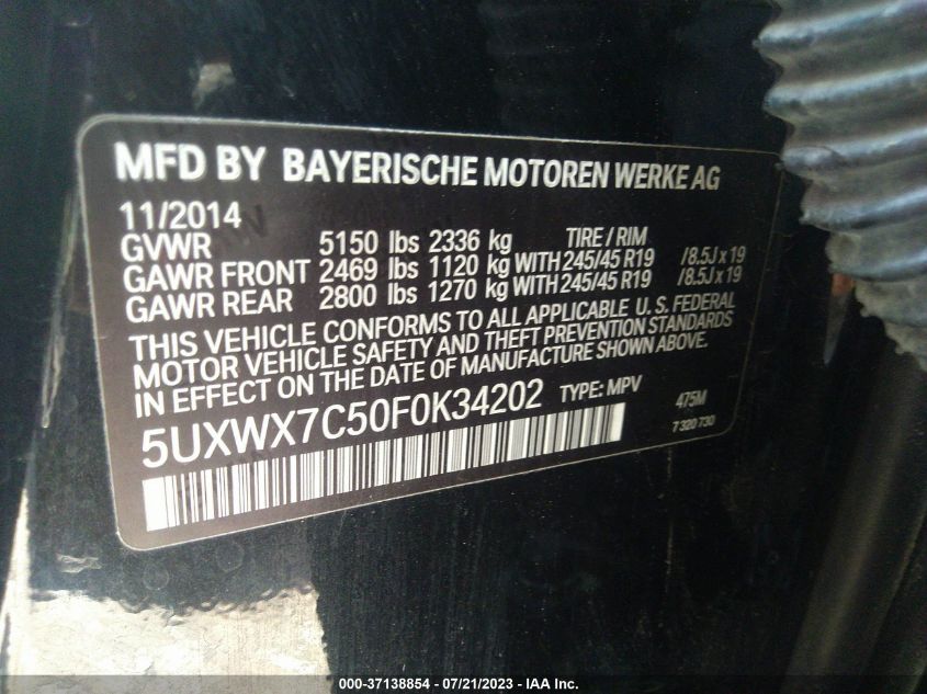 2015 BMW X3 XDRIVE35I - 5UXWX7C50F0K34202