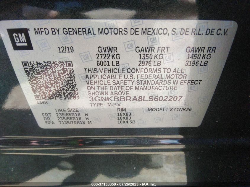 2020 CHEVROLET BLAZER LT - 3GNKBBRA8LS602207