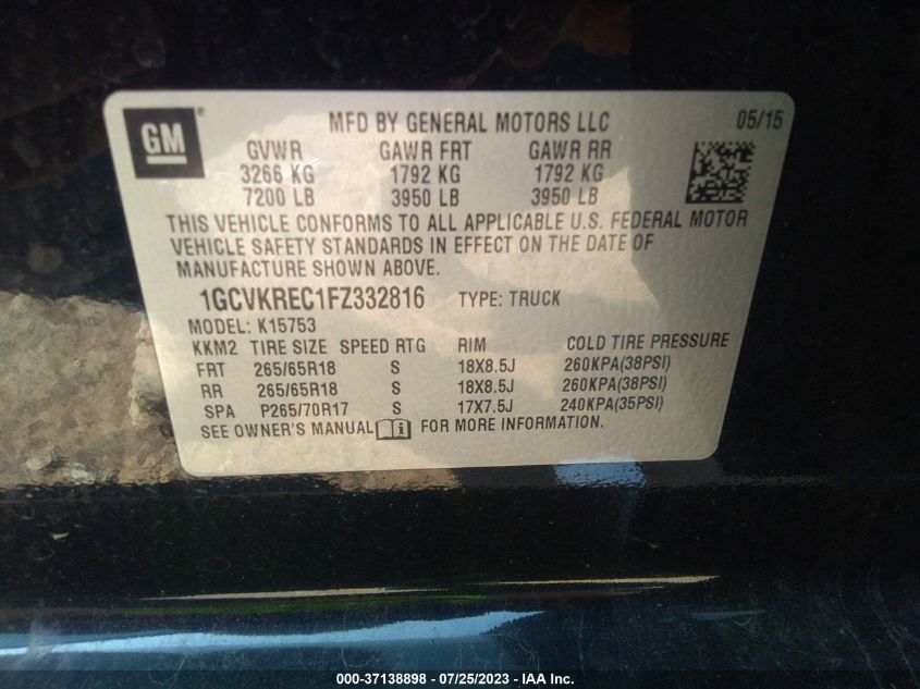 2015 CHEVROLET SILVERADO 1500 LT - 1GCVKREC1FZ332816