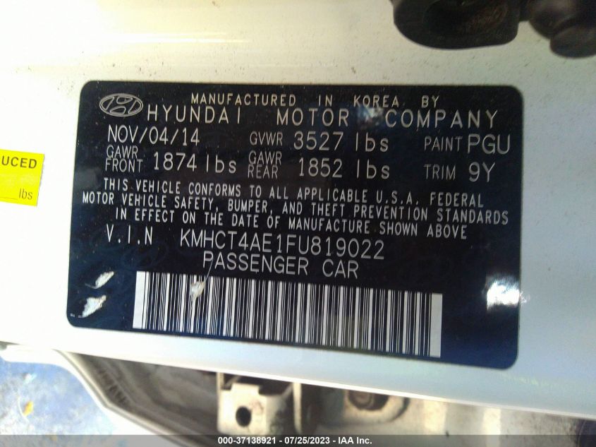 2015 HYUNDAI ACCENT GLS - KMHCT4AE1FU819022