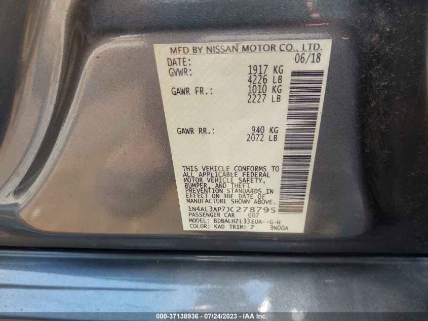 2018 NISSAN ALTIMA 2.5 SR - 1N4AL3AP7JC278795