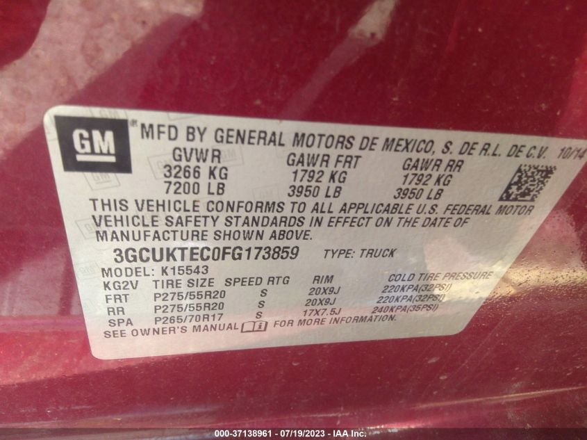 2015 CHEVROLET SILVERADO 1500 HIGH COUNTRY - 3GCUKTEC0FG173859