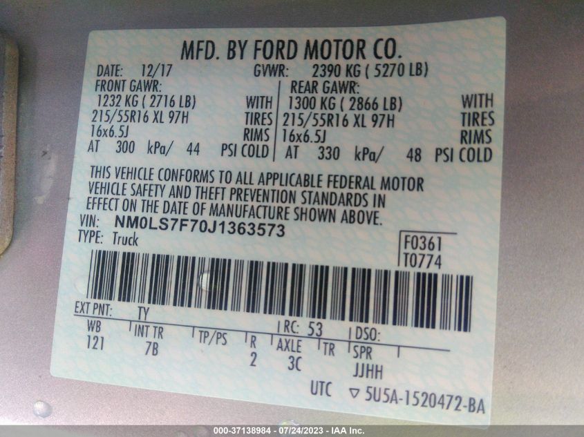 2018 FORD TRANSIT CONNECT XLT - NM0LS7F70J1363573