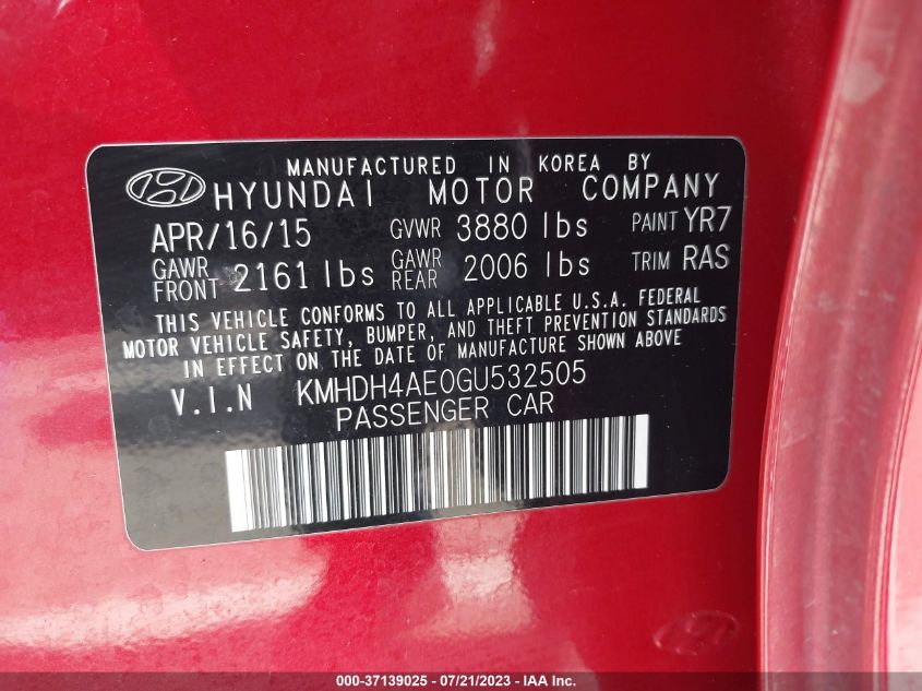 2016 HYUNDAI ELANTRA SE - KMHDH4AE0GU532505
