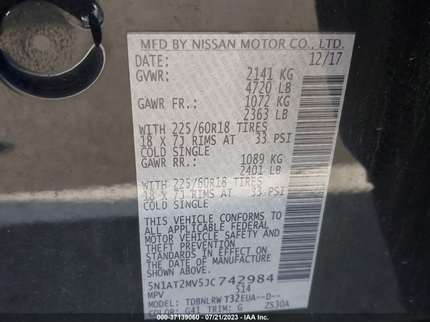 2018 NISSAN ROGUE SV/SL - 5N1AT2MV5JC742984