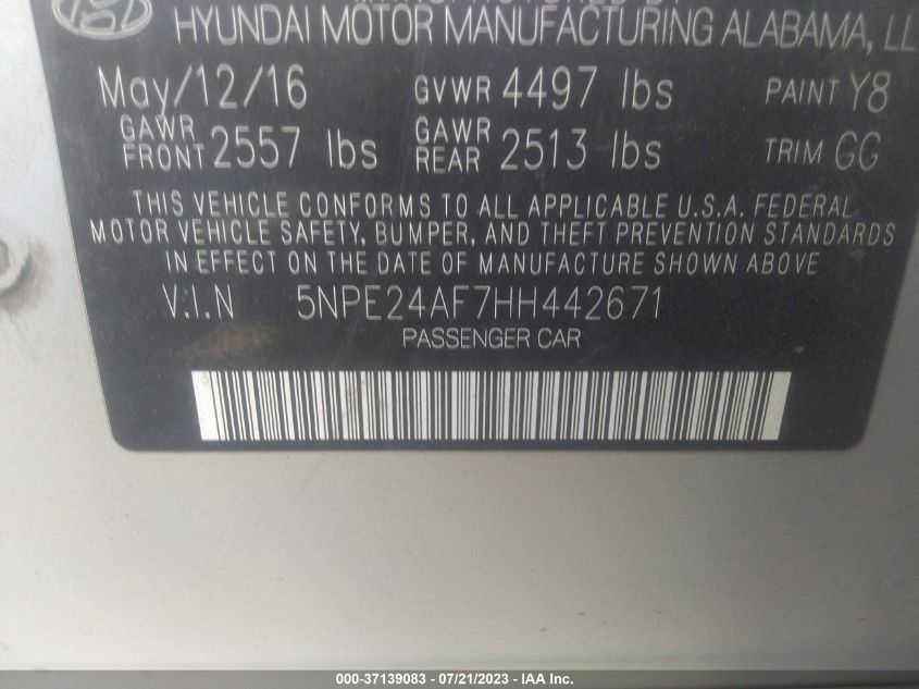 2017 HYUNDAI SONATA SE - 5NPE24AF7HH442671