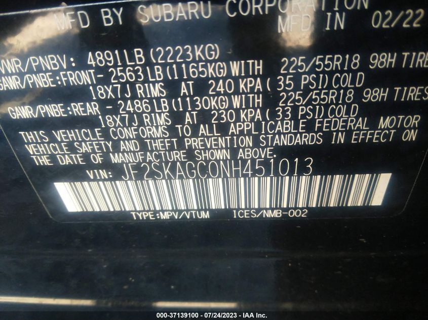 2022 SUBARU FORESTER SPORT - JF2SKAGC0NH451013