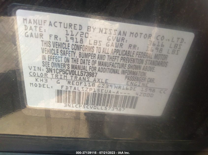 2020 NISSAN KICKS SV - 3N1CP5CV0LL573987