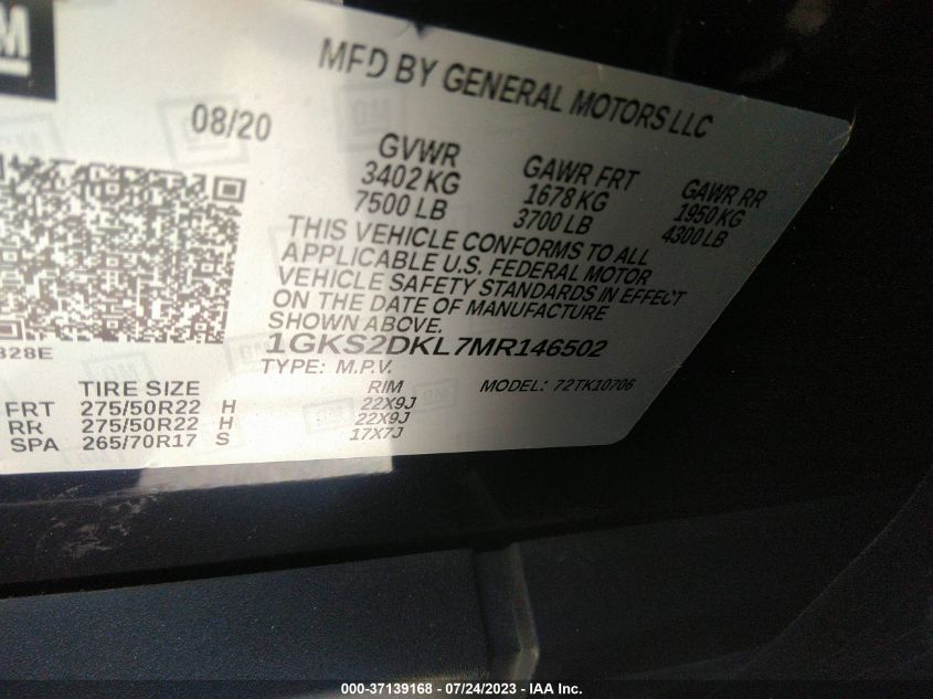 2021 GMC YUKON DENALI - 1GKS2DKL7MR146502