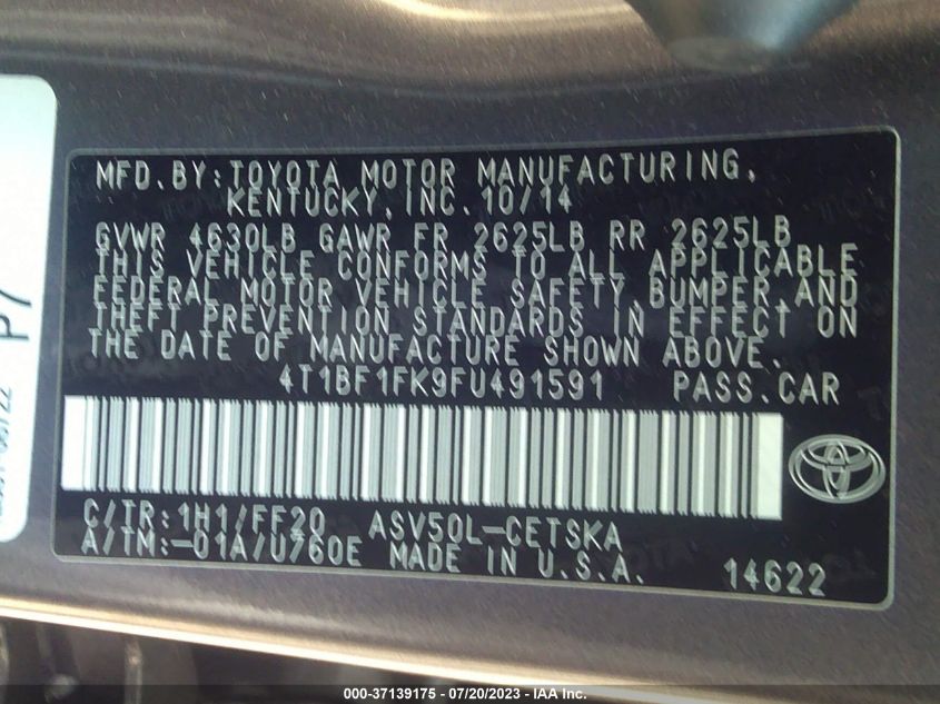 2015 TOYOTA CAMRY XLE/SE/LE/XSE - 4T1BF1FK9FU491591